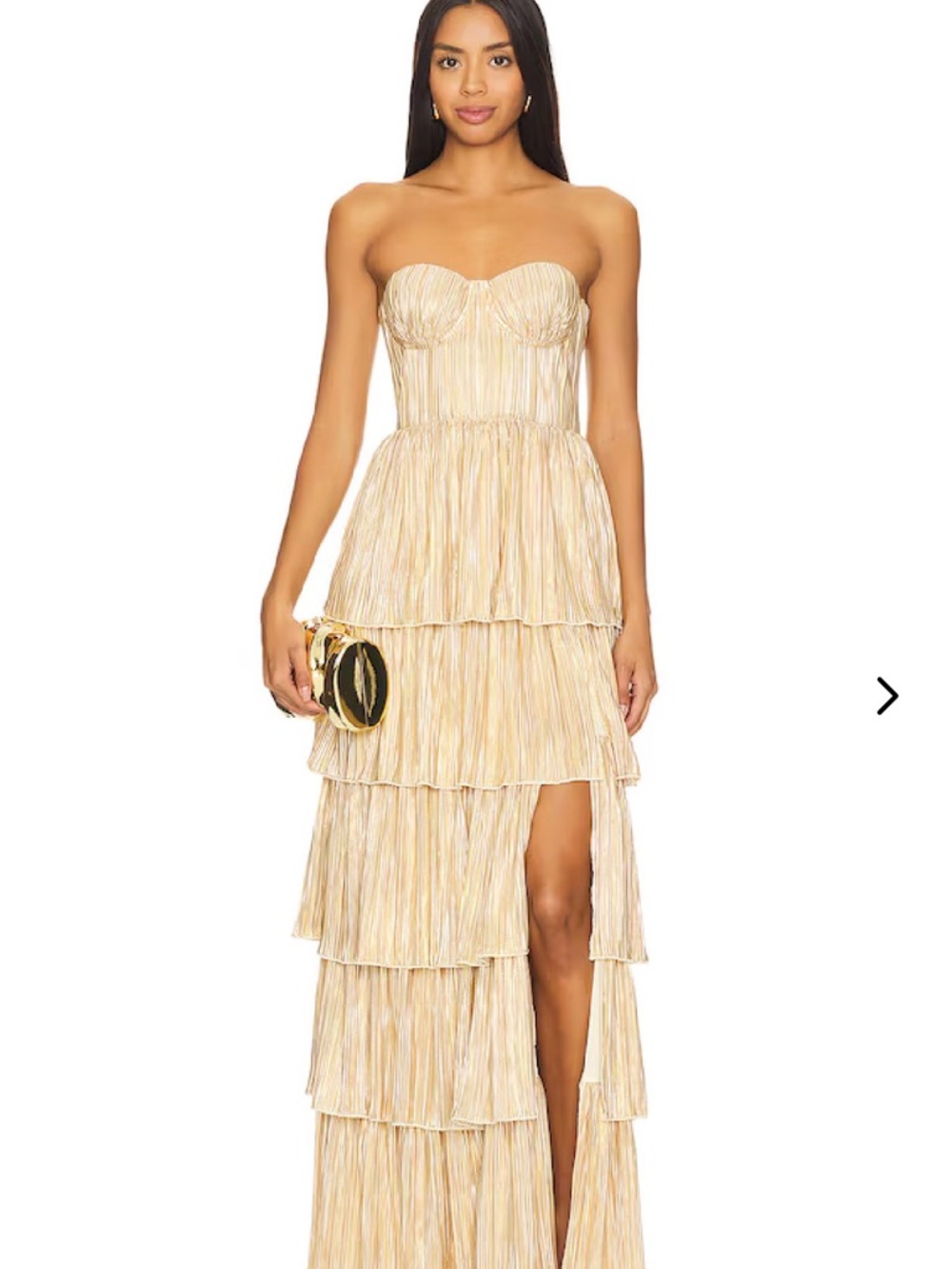 Lovers + Friends Strapless Tiered Maxi Dress in Champagne Gold
